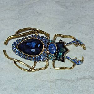 Blue and Gold Crystal Lobsteer Brooch 2.5ins Long, 1 & 1/3 ins Wide.